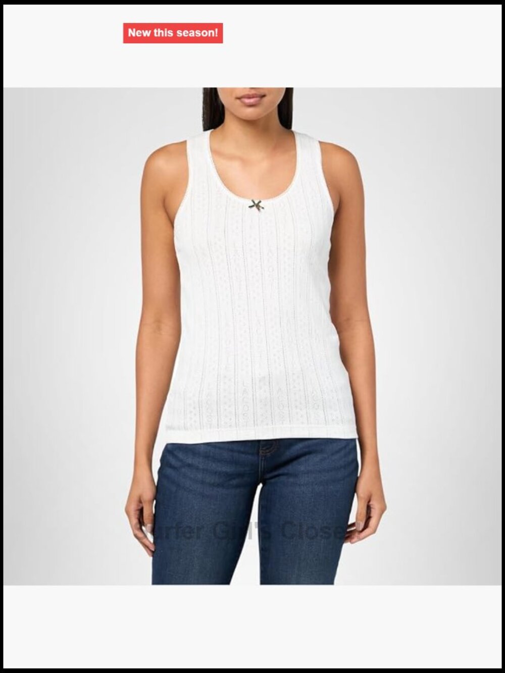 Lacoste Women's Pointelle Tank Top Cotton Slim Fit Sleeveless